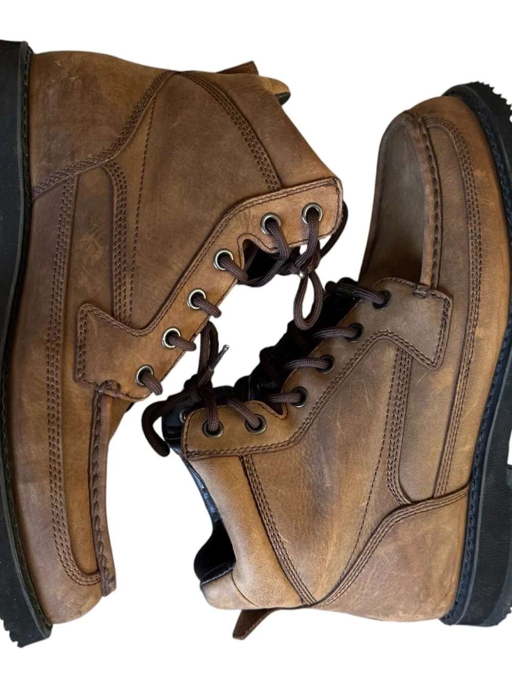 Men's rockport Brown Leather Moc Toe Work/hiking Boots size 10.5
